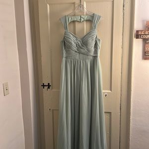 Azazie Raine, A-line sweetheart neckline floor length dress in sage green